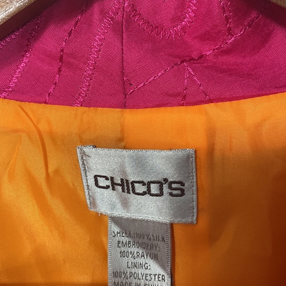 Chico’s Embroidered Topper Jacket 100% Silk Pink Size 1 - Picture 3 of 3